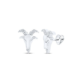 Aries Zodiac Goat Stud Earrings in 10kt White Gold with Round Diamonds (1/10 Cttw) - Alternate view 1 from Splendid Jewellery