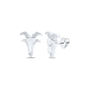 Men's Diamond Earrings | 10kt White Gold Mens Round Diamond Zodiac Aries Goat Stud Earrings 1/10 Cttw | Splendid Jewellery GND