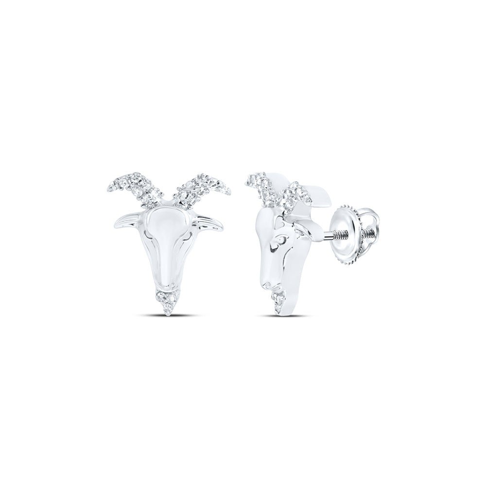Men's Diamond Earrings | 10kt White Gold Mens Round Diamond Zodiac Aries Goat Stud Earrings 1/10 Cttw | Splendid Jewellery GND