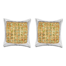 Load image into Gallery viewer, 10kt White Gold Men&#39;s Square Diamond Earrings with Yellow Color Enhancement - Captivating Brilliance - Alternate view 1 from Splendid Jewellery