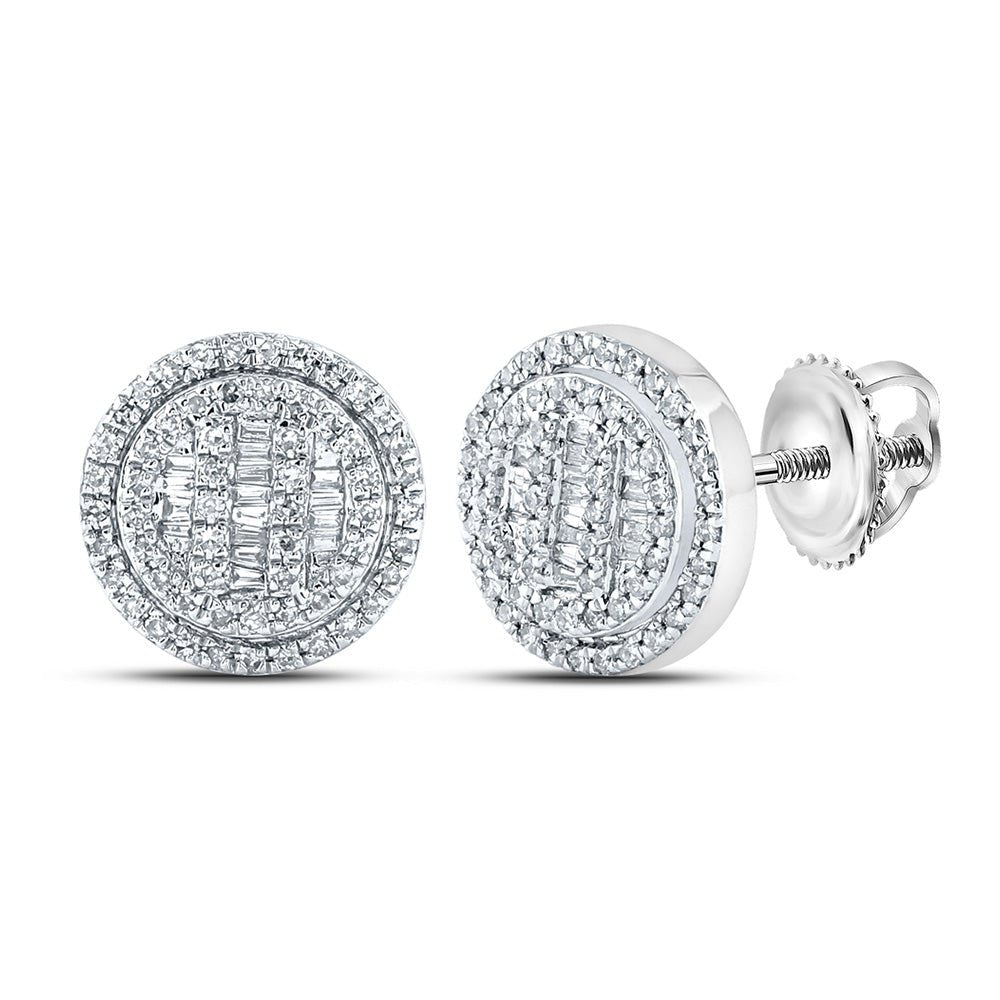 Men's Diamond Earrings | 10kt Yellow Gold Mens Baguette Diamond Circle Cluster Earrings 1/2 Cttw | Splendid Jewellery GND