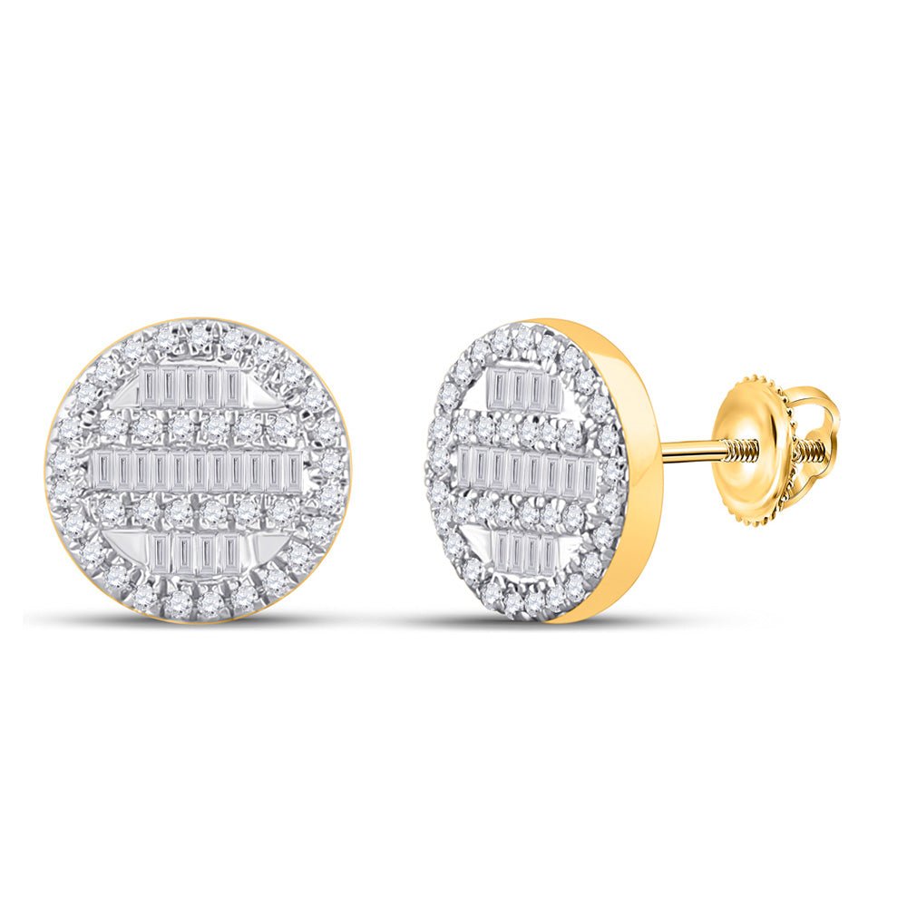 Men's Diamond Earrings | 10kt Yellow Gold Mens Baguette Diamond Circle Cluster Earrings 1/3 Cttw | Splendid Jewellery GND