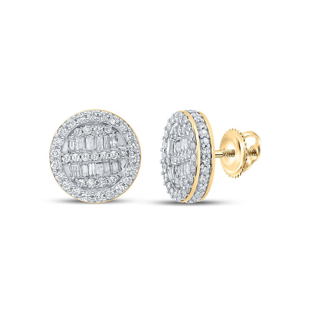 Men's Diamond Earrings | 10kt Yellow Gold Mens Baguette Diamond Circle Earrings 1-1/4 Cttw | Splendid Jewellery GND