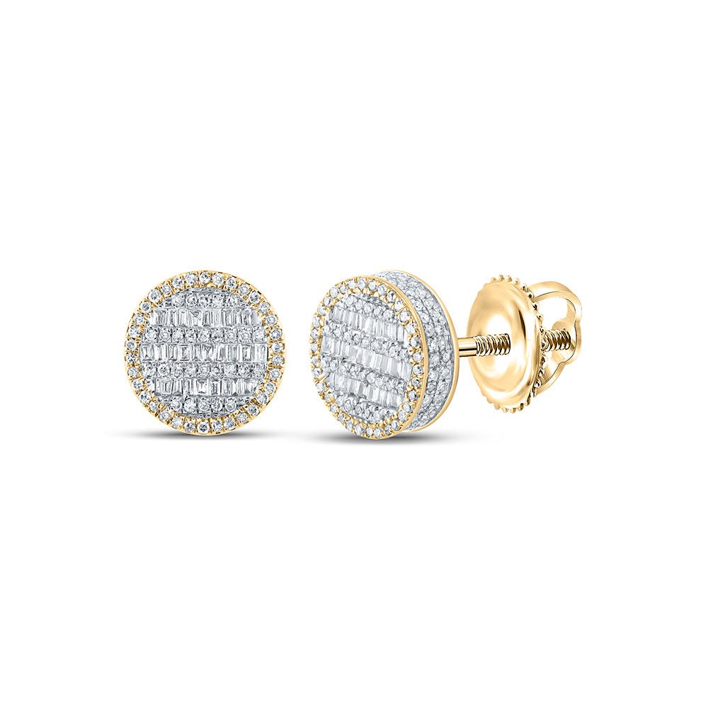 Men's Diamond Earrings | 10kt Yellow Gold Mens Baguette Diamond Circle Earrings 1 Cttw | Splendid Jewellery GND