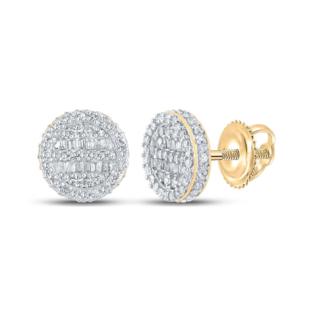 Men's Diamond Earrings | 10kt Yellow Gold Mens Baguette Diamond Circle Earrings 1/2 Cttw | Splendid Jewellery GND