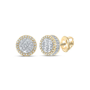 Men's Diamond Earrings | 10kt Yellow Gold Mens Baguette Diamond Circle Earrings 1/2 Cttw | Splendid Jewellery GND