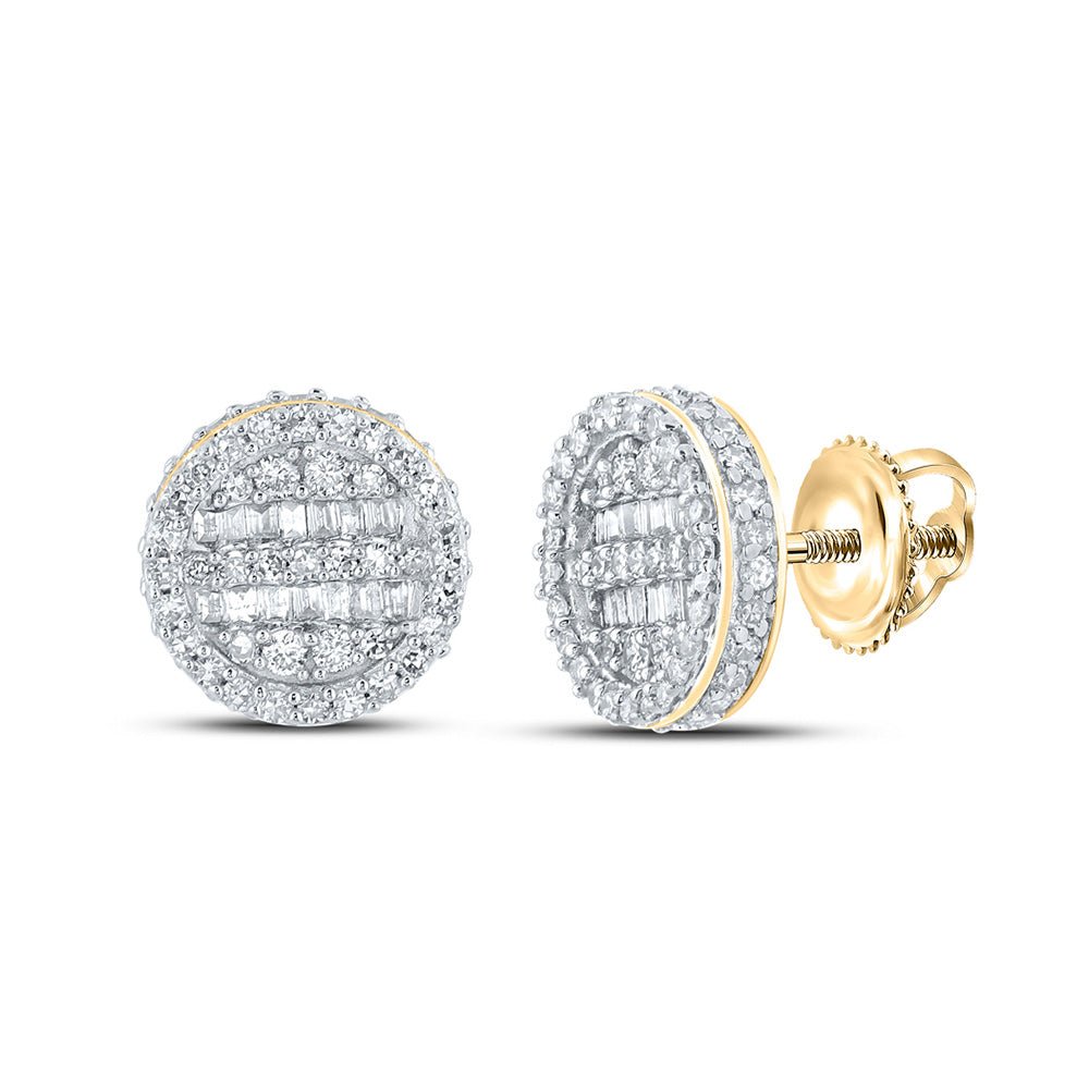 Men's Diamond Earrings | 10kt Yellow Gold Mens Baguette Diamond Circle Earrings 3/4 Cttw | Splendid Jewellery GND