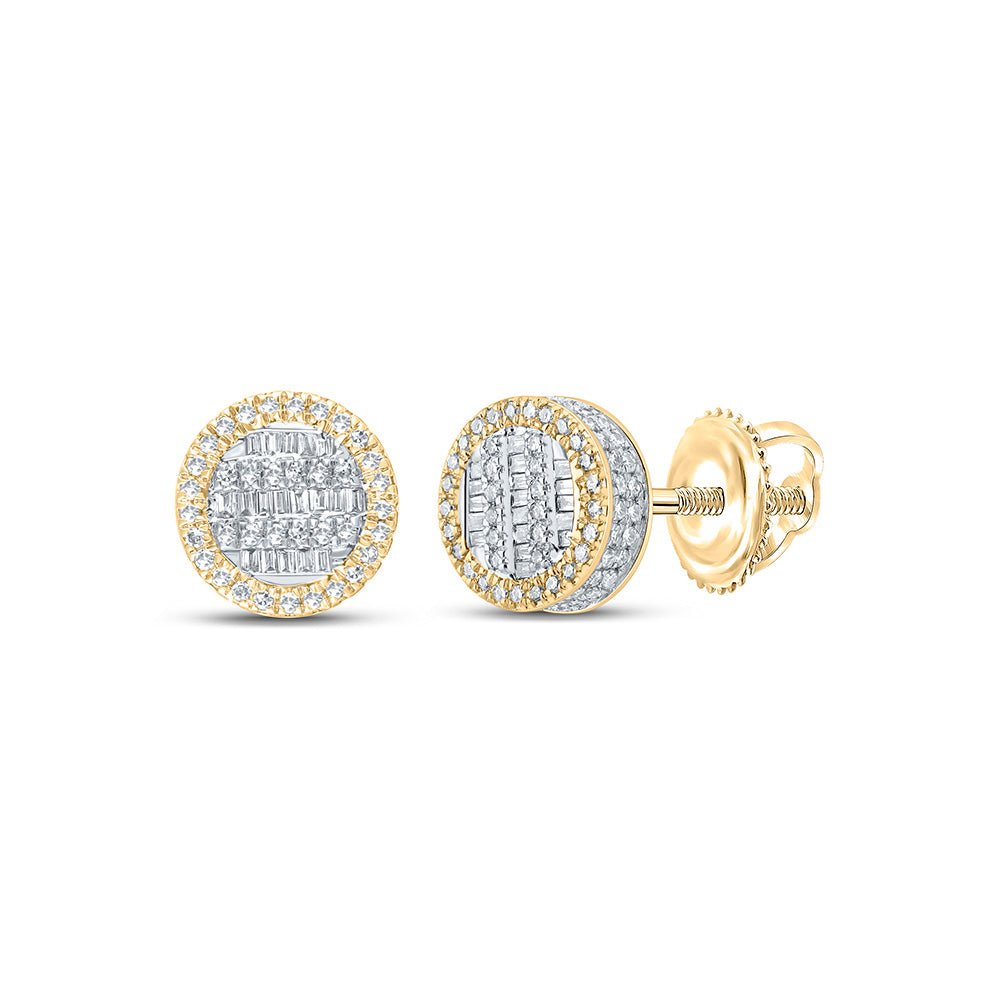 Men's Diamond Earrings | 10kt Yellow Gold Mens Baguette Diamond Circle Earrings 5/8 Cttw | Splendid Jewellery GND