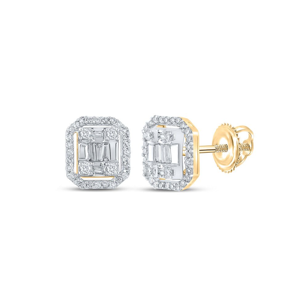 Men's Diamond Earrings | 10kt Yellow Gold Mens Baguette Diamond Cluster Earrings 1/2 Cttw | Splendid Jewellery GND