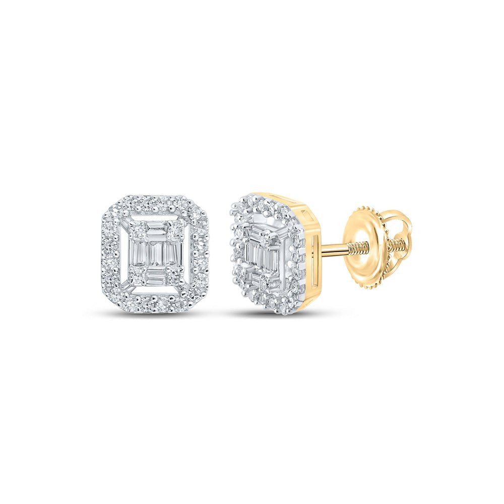 Men's Diamond Earrings | 10kt Yellow Gold Mens Baguette Diamond Cluster Earrings 1/4 Cttw | Splendid Jewellery GND