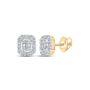Men's Diamond Earrings | 10kt Yellow Gold Mens Baguette Diamond Cluster Earrings 1/4 Cttw | Splendid Jewellery GND