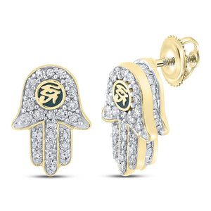 Men's Diamond Earrings | 10kt Yellow Gold Mens Baguette Diamond Hamsa Eye of Ra Earrings 5/8 Cttw | Splendid Jewellery GND