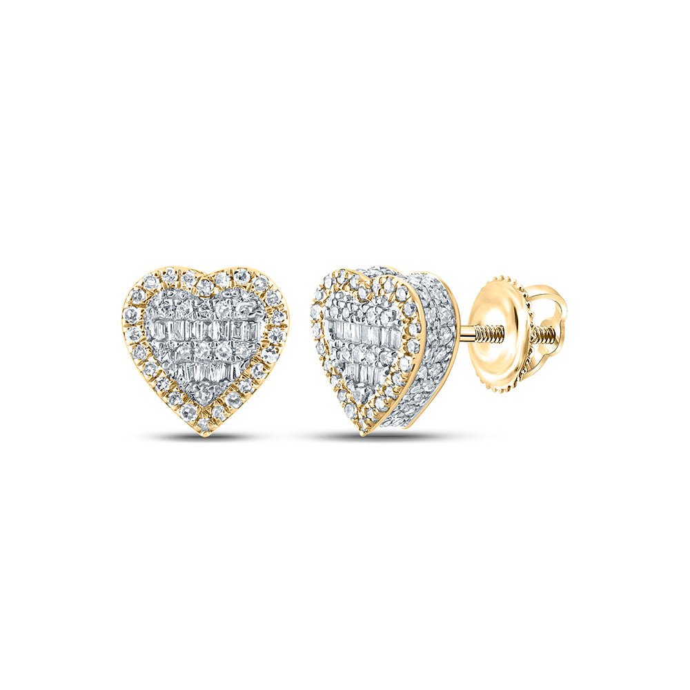 Men's Diamond Earrings | 10kt Yellow Gold Mens Baguette Diamond Heart Earrings 1/2 Cttw | Splendid Jewellery GND