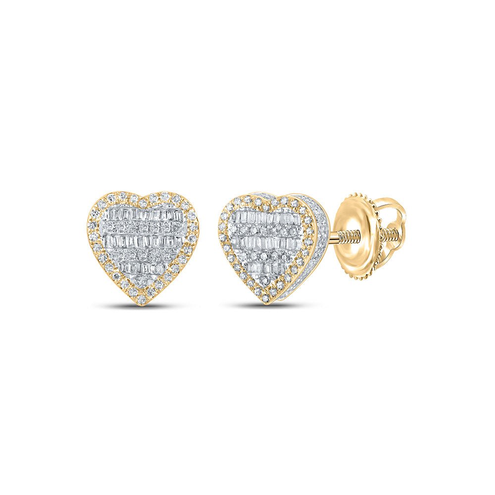 Men's Diamond Earrings | 10kt Yellow Gold Mens Baguette Diamond Heart Earrings 5/8 Cttw | Splendid Jewellery GND