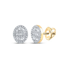 Load image into Gallery viewer, 10kt Yellow Gold Baguette and Round Diamond Cluster Earrings - 1/3 Cttw Top view from the 10Kt Yellow Gold Mens Baguette Diamond Oval Cluster Earrings 1 3 Cttwpin285460 collection by Splendid Jewellery