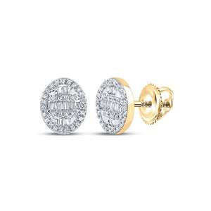 Men's Diamond Earrings | 10kt Yellow Gold Mens Baguette Diamond Oval Cluster Earrings 1/3 Cttw | Splendid Jewellery GND