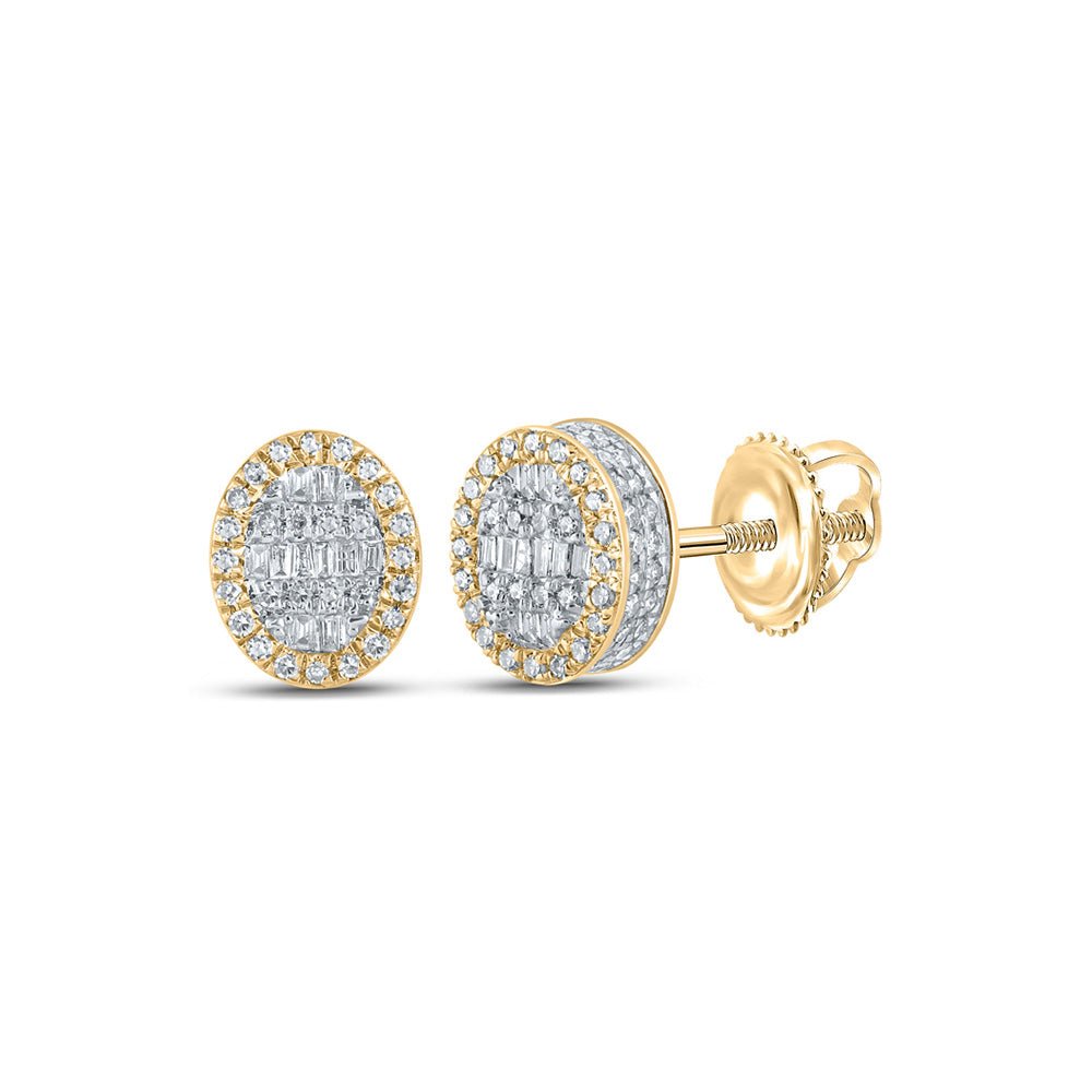 Men's Diamond Earrings | 10kt Yellow Gold Mens Baguette Diamond Oval Earrings 1/2 Cttw | Splendid Jewellery GND