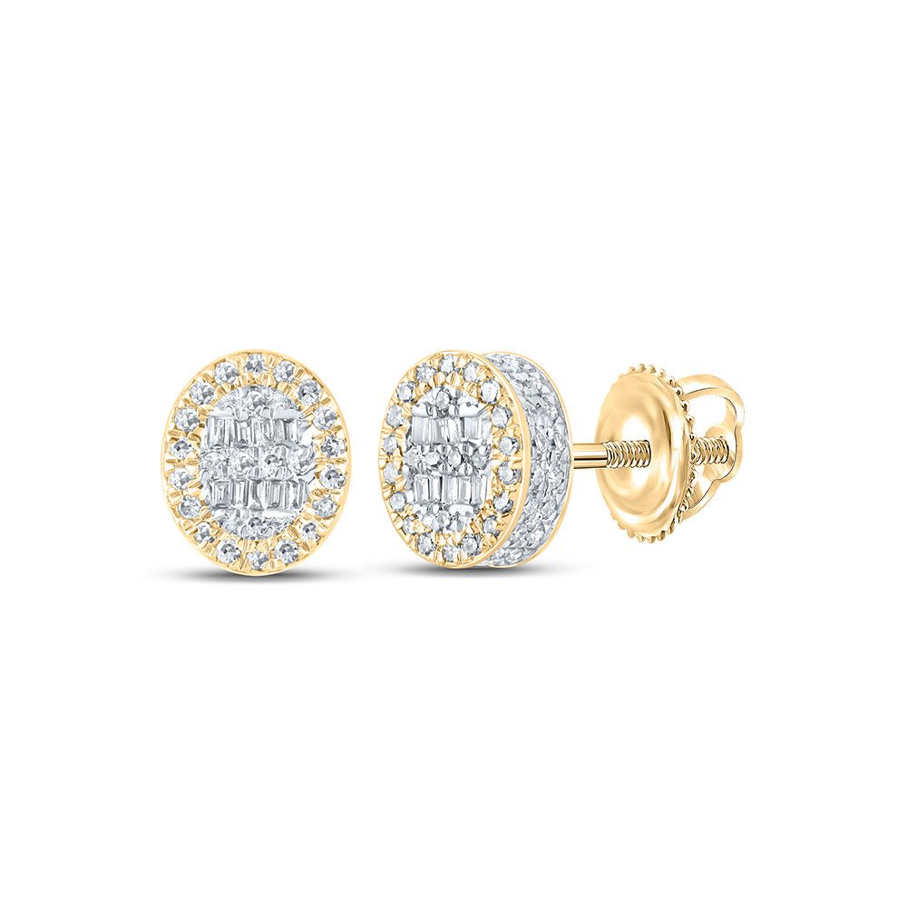 Men's Diamond Earrings | 10kt Yellow Gold Mens Baguette Diamond Oval Earrings 3/8 Cttw | Splendid Jewellery GND