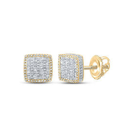 10kt Yellow Gold Baguette and Round Diamond Square Earrings for Men - 1 Cttw of Dazzling Brilliance Top view from the 10Kt Yellow Gold Mens Baguette Diamond Square Earrings 1 Cttwpin286390 collection by Splendid Jewellery