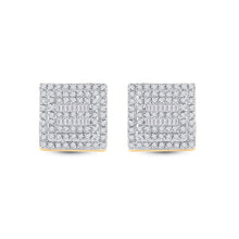 Load image into Gallery viewer, 10kt Yellow Gold Baguette and Round Diamond Square Earrings for Men - 1/2 Cttw Side view from the 10Kt Yellow Gold Mens Baguette Diamond Square Earrings 1 2 Cttwpin285494 collection by Splendid Jewellery