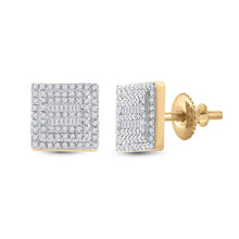Load image into Gallery viewer, 10kt Yellow Gold Baguette and Round Diamond Square Earrings for Men - 1/2 Cttw Top view from the 10Kt Yellow Gold Mens Baguette Diamond Square Earrings 1 2 Cttwpin285494 collection by Splendid Jewellery