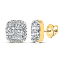 Load image into Gallery viewer, 10kt Yellow Gold Baguette and Round Diamond Square Earrings for Men - 1/3 Cttw Top view from the 10Kt Yellow Gold Mens Baguette Diamond Square Earrings 1 3 Cttwpin285807 collection by Splendid Jewellery