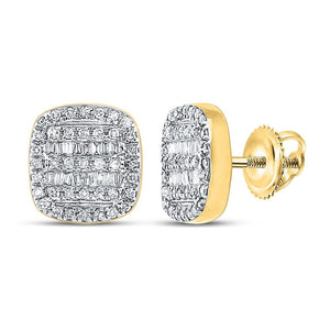 Men's Diamond Earrings | 10kt Yellow Gold Mens Baguette Diamond Square Earrings 1/3 Cttw | Splendid Jewellery GND