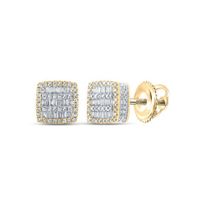 Men's Diamond Earrings | 10kt Yellow Gold Mens Baguette Diamond Square Earrings 3/4 Cttw | Splendid Jewellery GND