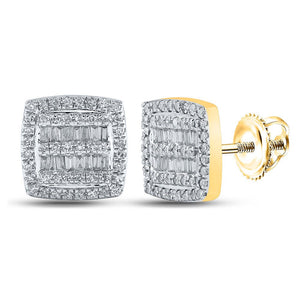 Men's Diamond Earrings | 10kt Yellow Gold Mens Baguette Diamond Square Earrings 3/8 Cttw | Splendid Jewellery GND