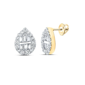 Men's Diamond Earrings | 10kt Yellow Gold Mens Baguette Diamond Teardrop Earrings 3/8 Cttw | Splendid Jewellery GND