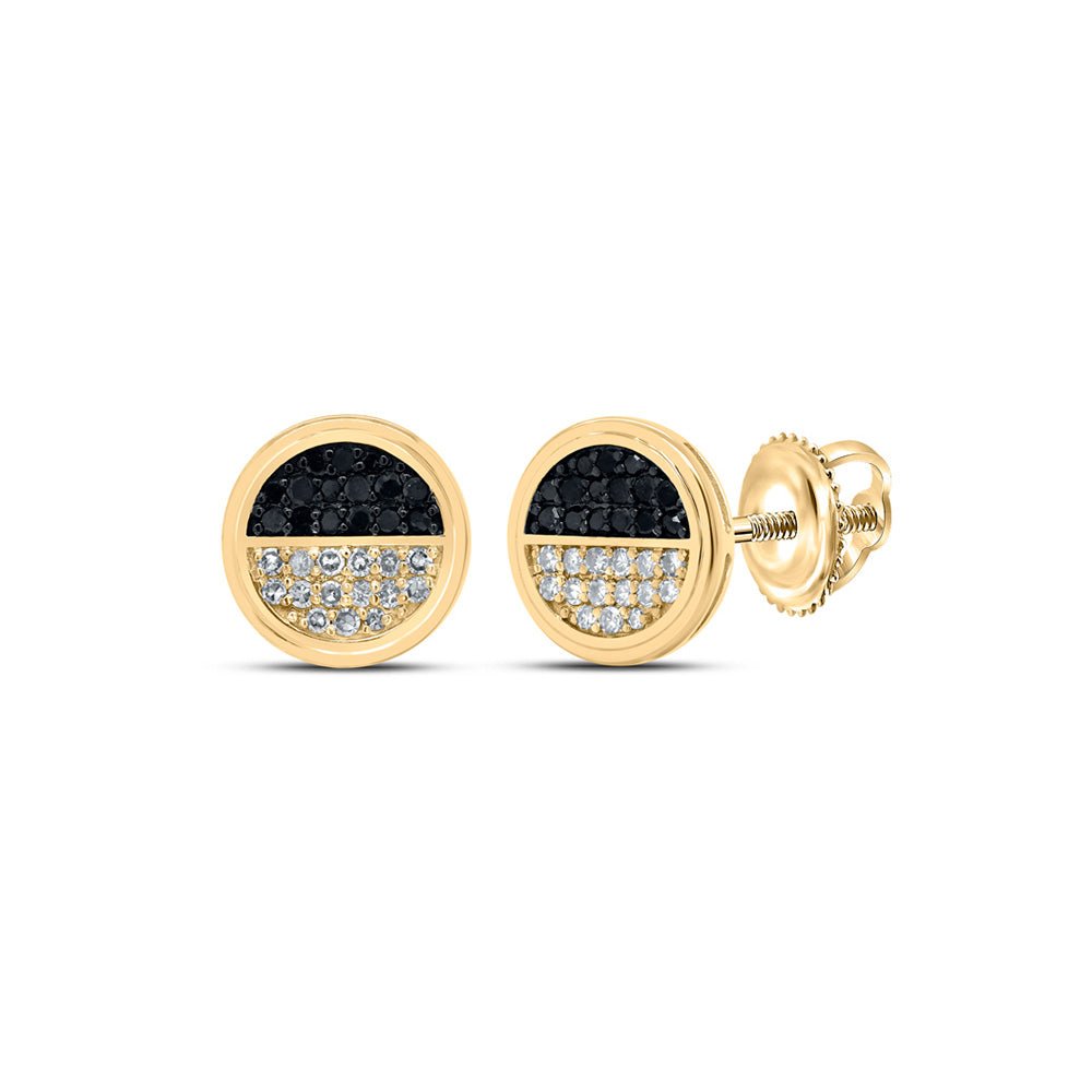 Men's Diamond Earrings | 10kt Yellow Gold Mens Round Black Color Enhanced Diamond Circle Earrings 1/4 Cttw | Splendid Jewellery GND