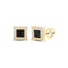Load image into Gallery viewer, 10kt Yellow Gold Square Black Diamond Men&#39;s Earrings - 1/4 Cttw | Splendid Jewellery Top view from the 10Kt Yellow Gold Mens Round Black Color Enhanced Diamond Square Earrings 1 4 Cttwpin232530 collection by Splendid Jewellery
