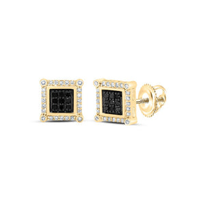 Men's Diamond Earrings | 10kt Yellow Gold Mens Round Black Color Enhanced Diamond Square Earrings 1/4 Cttw | Splendid Jewellery GND