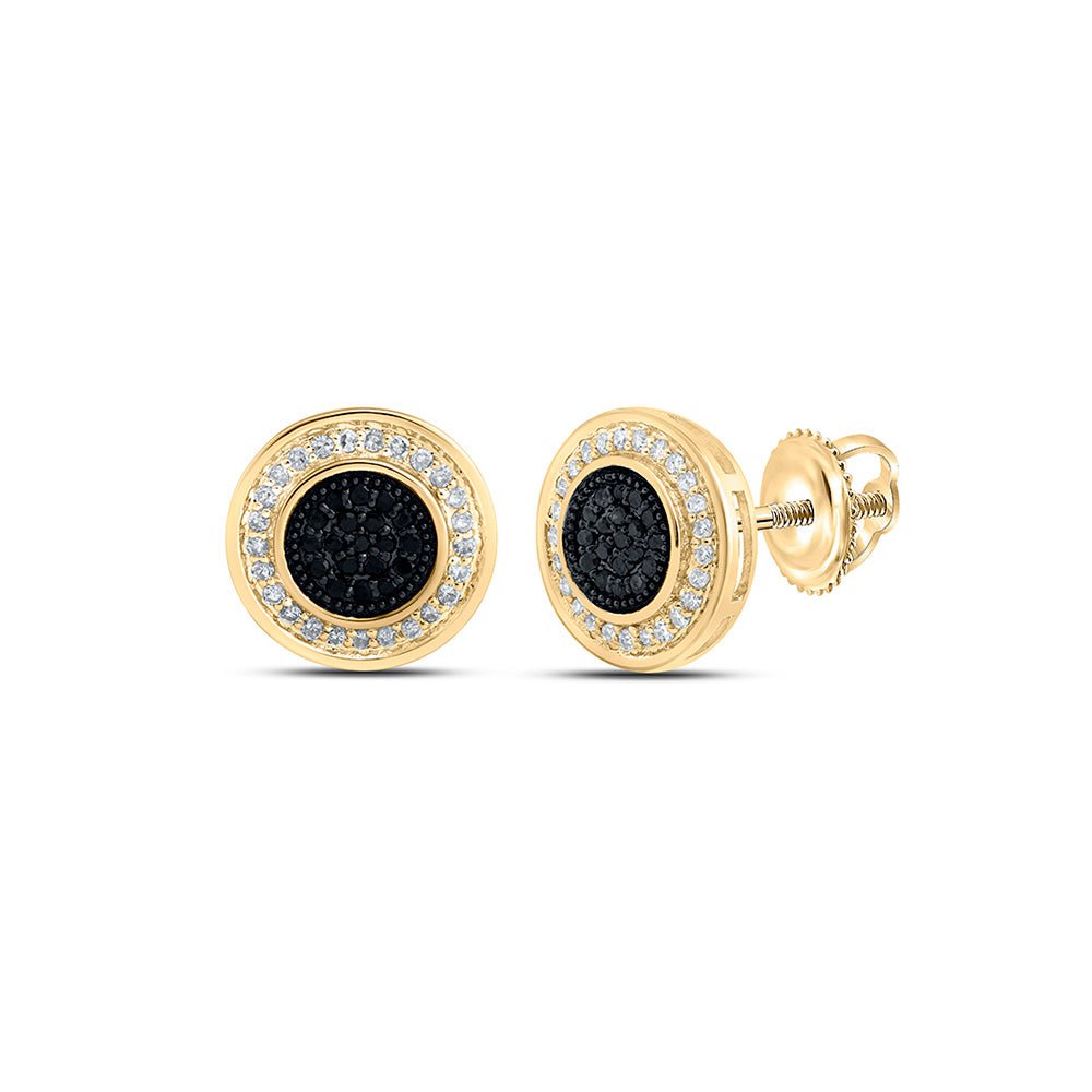 Men's Diamond Earrings | 10kt Yellow Gold Mens Round Black Color Treated Diamond Circle Earrings 1/4 Cttw | Splendid Jewellery GND