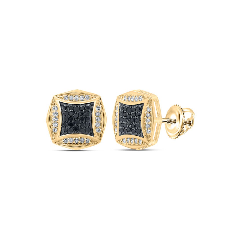Men's Diamond Earrings | 10kt Yellow Gold Mens Round Black Color Treated Diamond Square Earrings 1/4 Cttw | Splendid Jewellery GND