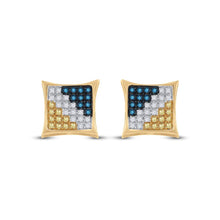 Load image into Gallery viewer, 10kt Yellow Gold Men&#39;s Blue Diamond Square Kite Cluster Earrings - Captivating Brilliance Top view from the 10Kt Yellow Gold Mens Round Blue Color Enhanced Diamond Square Kite Cluster Earrings 1 4 Cttwpin84311 collection by Splendid Jewellery