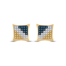 10kt Yellow Gold Men's Blue Diamond Square Kite Cluster Earrings - Captivating Brilliance Top view from the 10Kt Yellow Gold Mens Round Blue Color Enhanced Diamond Square Kite Cluster Earrings 1 4 Cttwpin84311 collection by Splendid Jewellery