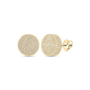 Men's Diamond Earrings | 10kt Yellow Gold Mens Round Diamond 3D Circle Earrings 7/8 Cttw | Splendid Jewellery GND
