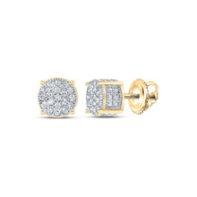 Load image into Gallery viewer, 10kt Yellow Gold Men&#39;s Round Diamond 3D Cluster Earrings - A Dazzling Statement of Style and Sophistication Top view from the 10Kt Yellow Gold Mens Round Diamond 3D Cluster Earrings 1 8 Cttwpin223819 collection by Splendid Jewellery