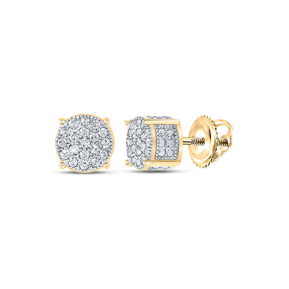 Men's Diamond Earrings | 10kt Yellow Gold Mens Round Diamond 3D Cluster Earrings 1/8 Cttw | Splendid Jewellery GND