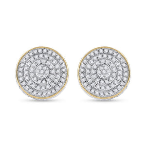 Men's Diamond Earrings | 10kt Yellow Gold Mens Round Diamond 3D Disk Circle Earrings 1/3 Cttw | Splendid Jewellery GND