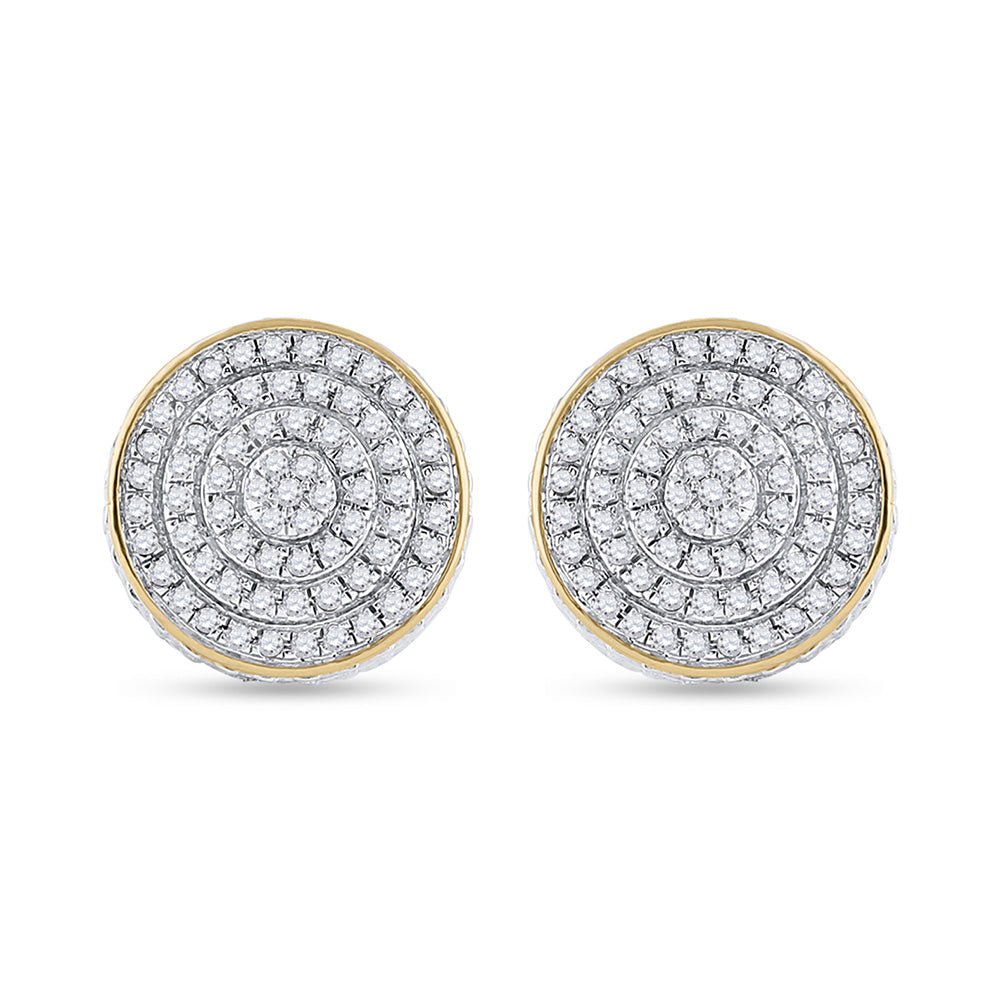 Men's Diamond Earrings | 10kt Yellow Gold Mens Round Diamond 3D Disk Circle Earrings 1/3 Cttw | Splendid Jewellery GND