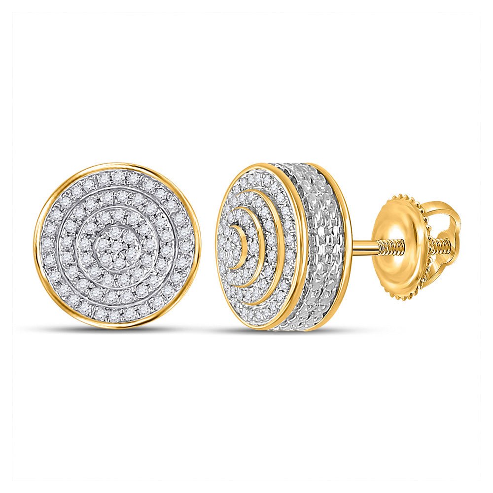 Men's Diamond Earrings | 10kt Yellow Gold Mens Round Diamond 3D Disk Circle Earrings 1/4 Cttw | Splendid Jewellery GND