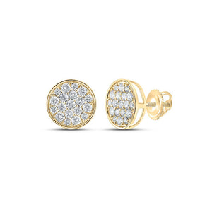 Men's Diamond Earrings | 10kt Yellow Gold Mens Round Diamond Button Circle Earrings 3/4 Cttw | Splendid Jewellery GND