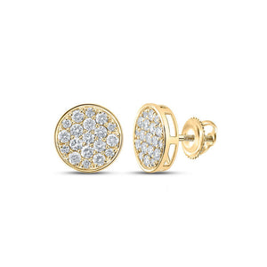 Men's Diamond Earrings | 10kt Yellow Gold Mens Round Diamond Button Cluster Earrings 1 Cttw | Splendid Jewellery GND