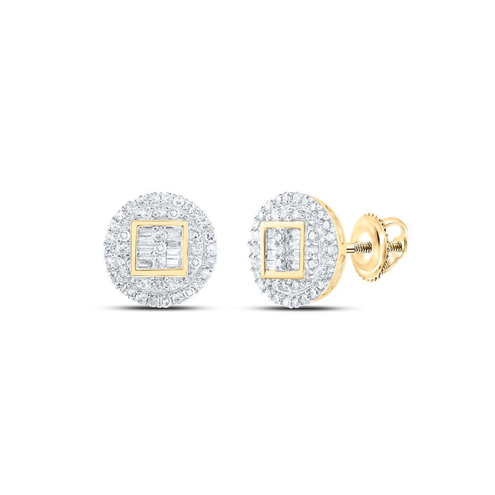 Men's Diamond Earrings | 10kt Yellow Gold Mens Round Diamond Circle Cluster Earrings 1/2 Cttw | Splendid Jewellery GND