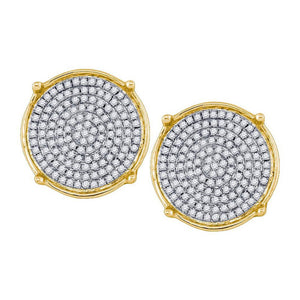 Men's Diamond Earrings | 10kt Yellow Gold Mens Round Diamond Circle Cluster Earrings 1/2 Cttw | Splendid Jewellery GND