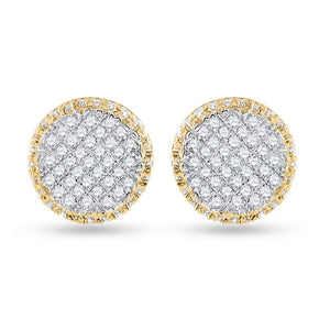 Men's Diamond Earrings | 10kt Yellow Gold Mens Round Diamond Circle Cluster Earrings 1/3 Cttw | Splendid Jewellery GND