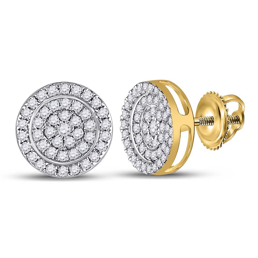 Men's Diamond Earrings | 10kt Yellow Gold Mens Round Diamond Circle Cluster Earrings 1/3 Cttw | Splendid Jewellery GND