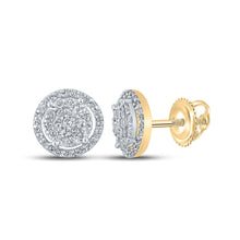 Load image into Gallery viewer, 10kt Yellow Gold Men&#39;s Round Diamond Circle Cluster Earrings 1/3 Cttw | Dazzling Brilliance Top view from the 10Kt Yellow Gold Mens Round Diamond Circle Cluster Earrings 1 3 Cttwpin289408 collection by Splendid Jewellery